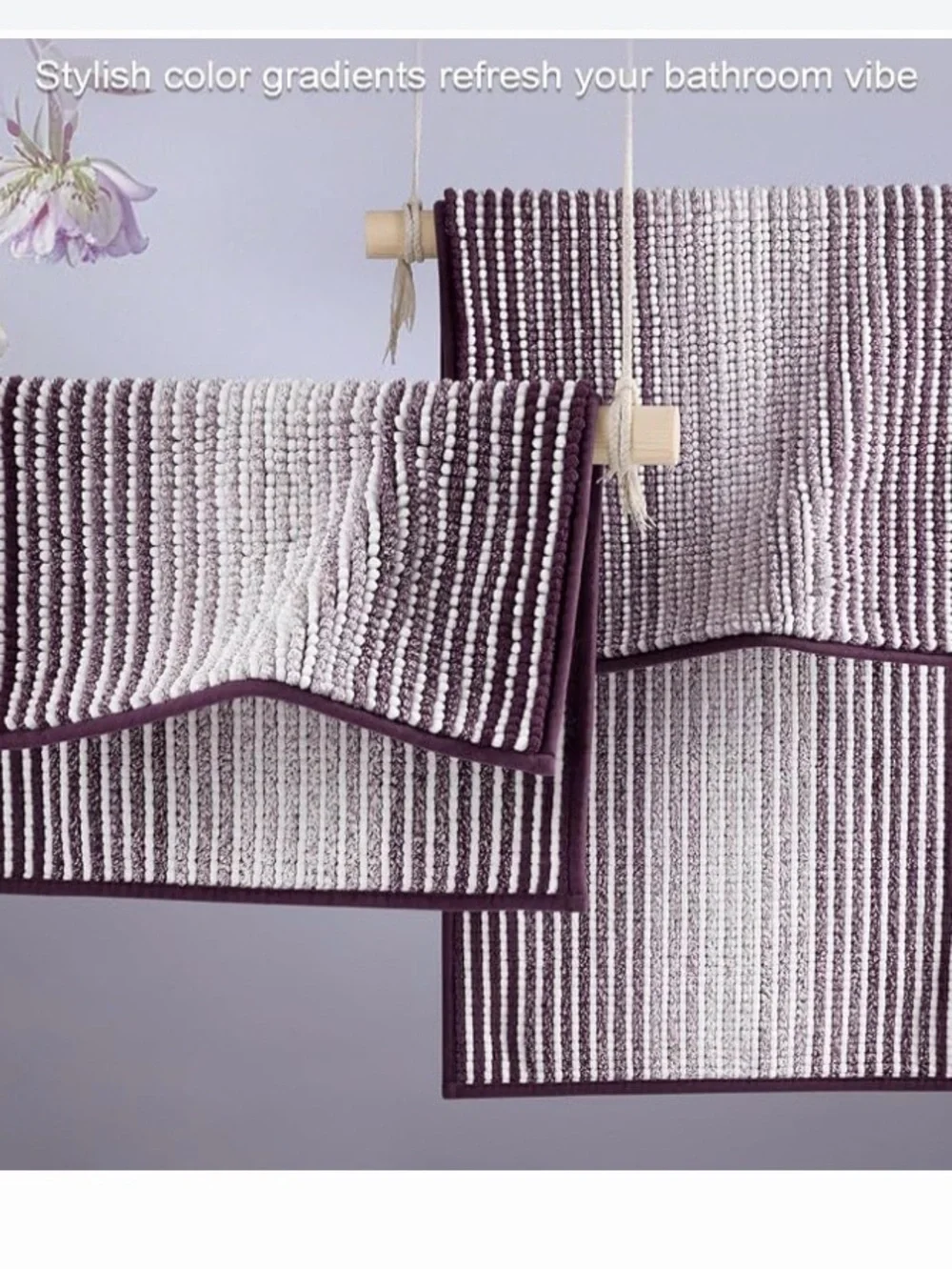 2 Piece Bathroom Rugs Sets Non Slip Striped Bath 72”x 24” & 31”x 20”